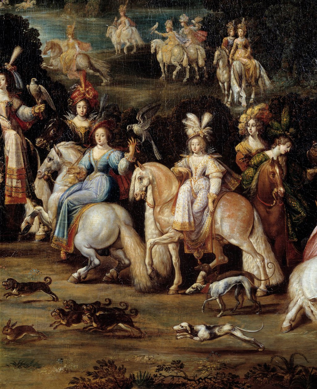 Ecuyeres يصطاد الصقر تفاصيل من لوحة لكلود ديرويه (1588-1662). خافت. 1،14 × 2،58 م بواسطة كلود ديروت