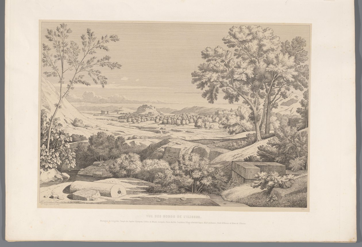 Gezicht op de oever van de rivier Ilisos منظر لحواف الحرقفة. (العنوان على الكائن) مناظر لأشهر مواقع اليونان القديمة (...] (عنوان المسلسل) بواسطة كلود فيليكس تيودور كارويل ديليغني
