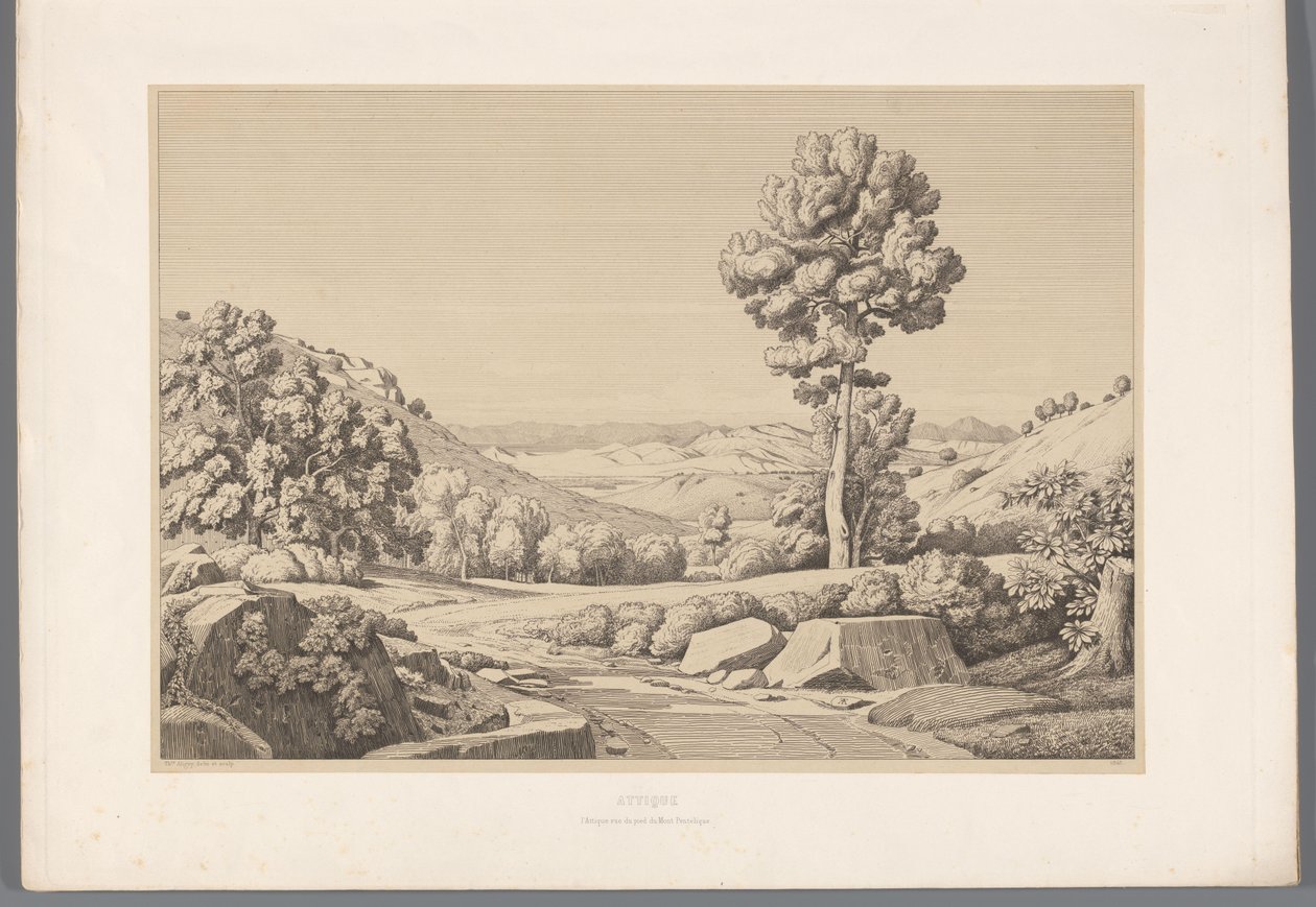 Landschap التقى weg Attica (العنوان على الكائن) مناظر لأشهر مواقع اليونان القديمة (...] (عنوان السلسلة) بواسطة كلود فيليكس تيودور كارويل ديليغني