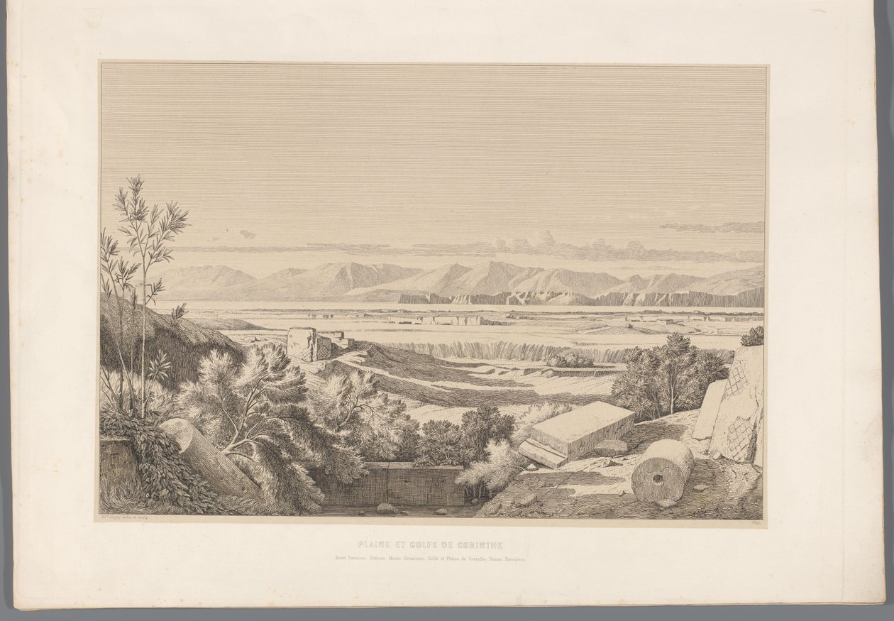 اجتمع Landschap مع أطلال zicht op van Korinth سهل وخليج كورينث (العنوان على الكائن) مناظر لأشهر مواقع اليونان القديمة (...] (عنوان المسلسل) بواسطة كلود فيليكس تيودور كارويل ديليغني