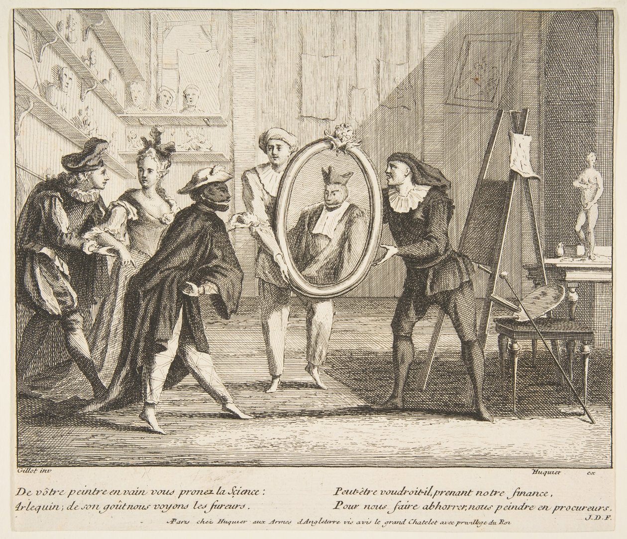 يعرض Pierrot و Scaramouche صورة Harlequin. المبدعين: كلود جيلو ، جاك غابرييل هوكيير. بواسطة كلود جيلو وجاك جابرييل هوكيير