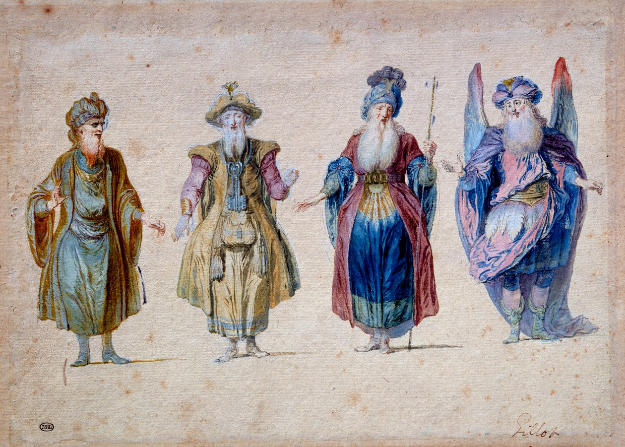 أربعة كهنة من مسرح Aquarelle بواسطة كلود جيلو (1673-1722) باريس ، متحف اللوفر بواسطة كلود جيلو
