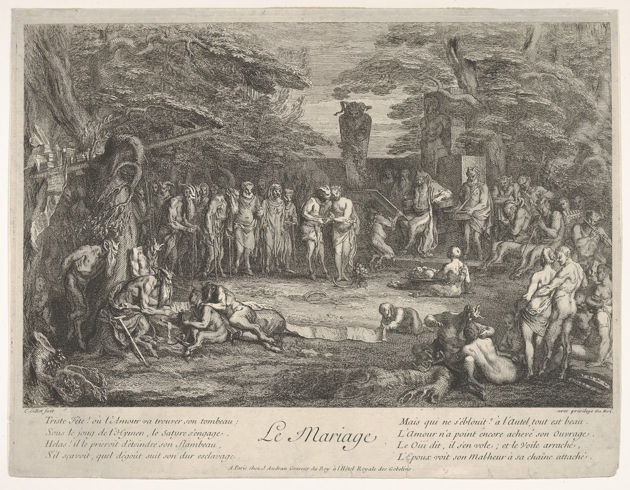 الزواج Le Mariage: في غابة ، يتزوج شبق عجوز مخطوب في وسط ... ، كاليفورنيا. 1700-1720. بواسطة كلود جيلو
