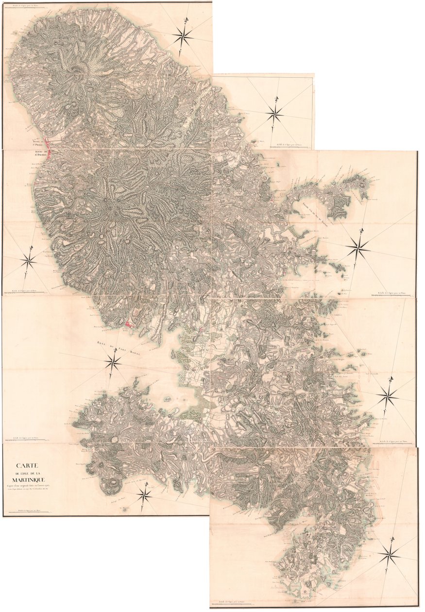 خريطة جزيرة المارتينيك، منسوخة من النسخة الأصلية التي تم إجراؤها عام 1763. هذه النسخة رسمها سي جيه سوتييه عام 1797 عندما كان عمره 60 عامًا. بواسطة كلود جوزيف سوتييه