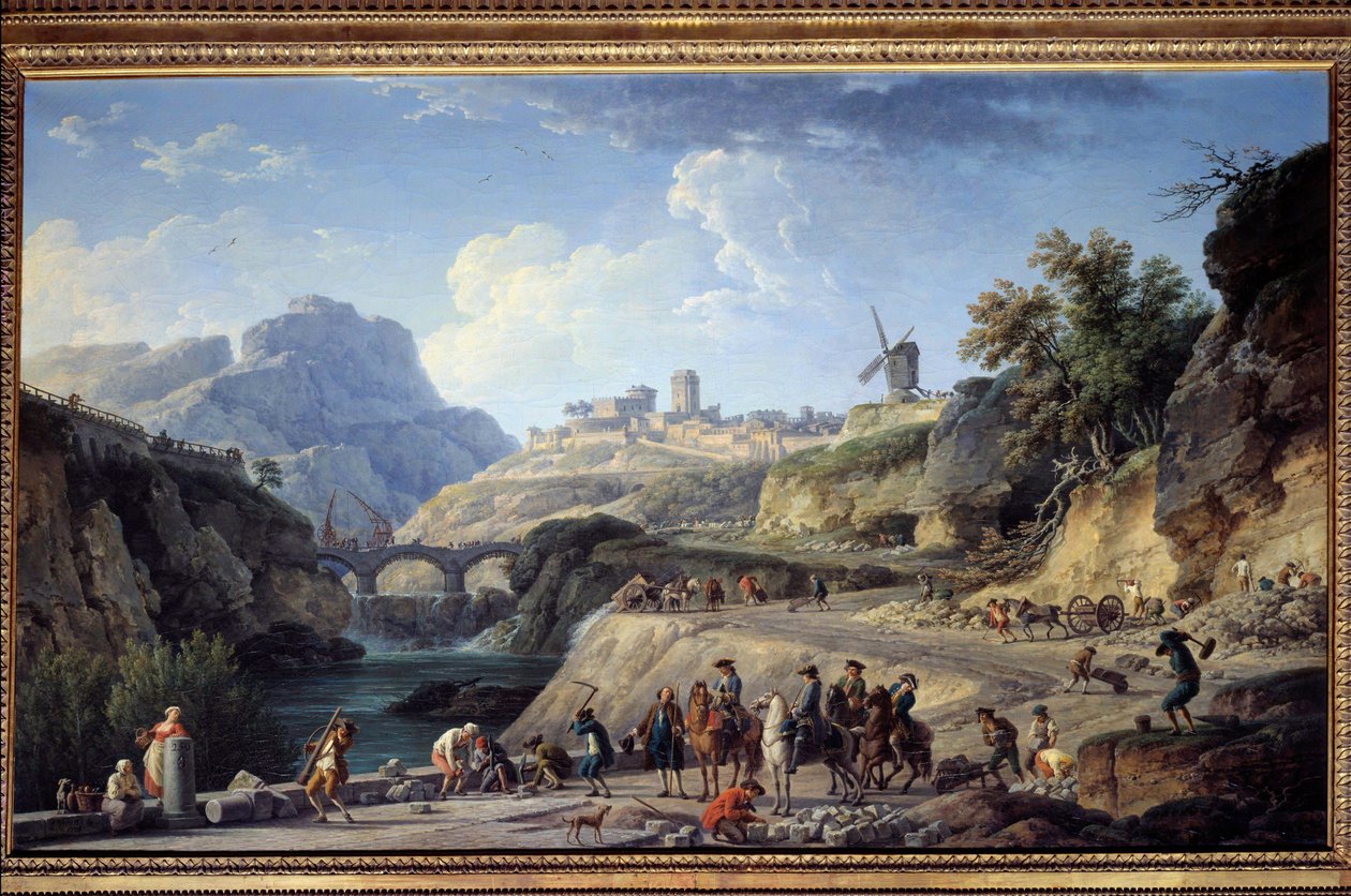 بناء طريق كبير موقع بناء طريق. رسم جوزيف فيرنت (1714-1789) صن. 0،97x1،62 م. بواسطة كلود جوزيف فيرنيه