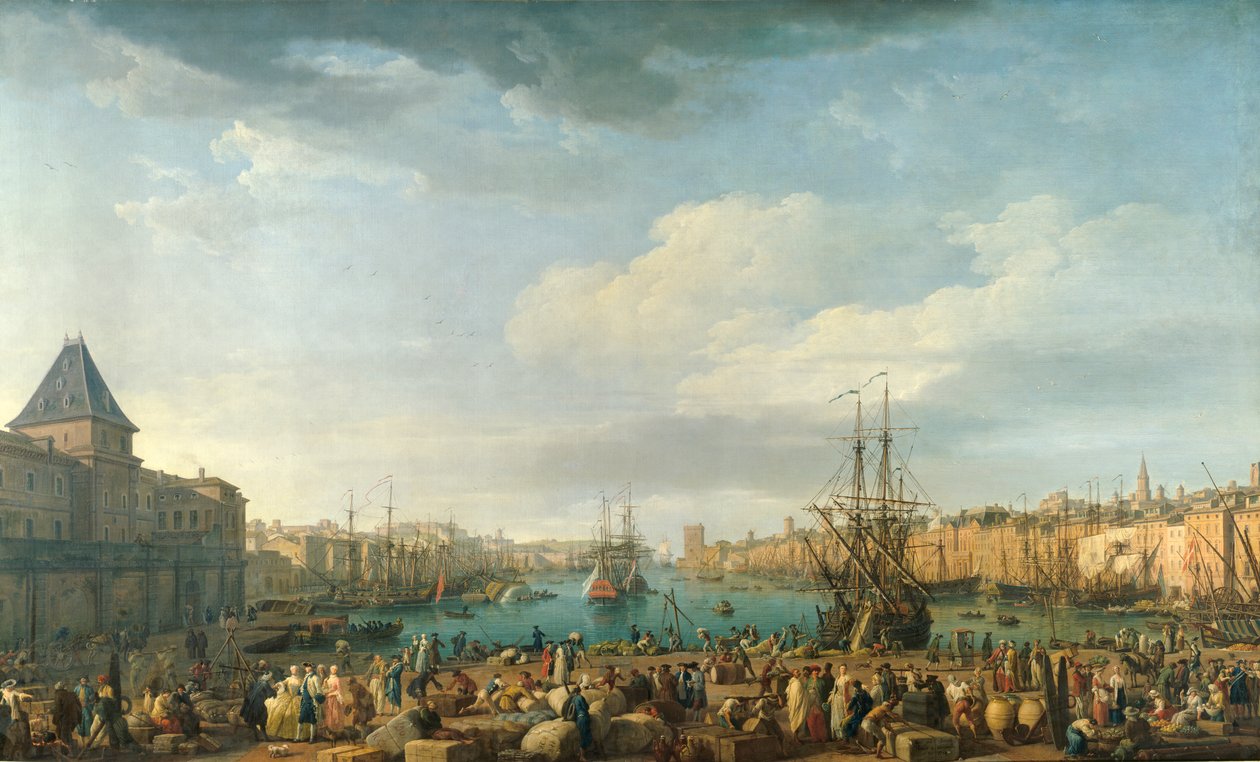 ميناء مرسيليا في القرن الثامن عشر رسم جوزيف فيرنيه (1714-1789) القرن الثامن عشر في باريس. المتحف البحري بواسطة كلود جوزيف فيرنيه