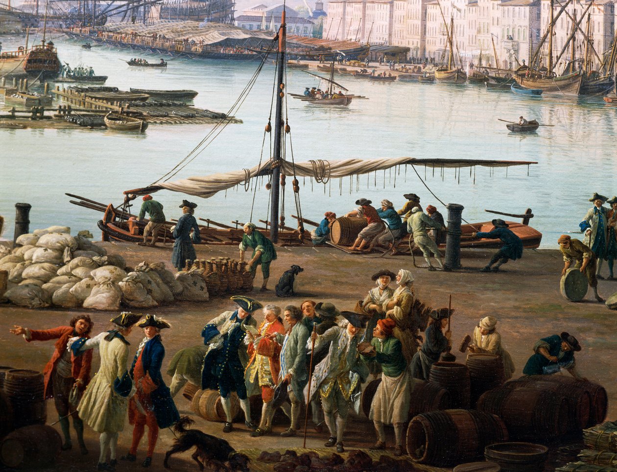 Third view of Toulon, view of old port from the side of the food stores, detail (oil on canvas) بواسطة كلود جوزيف فيرنيه