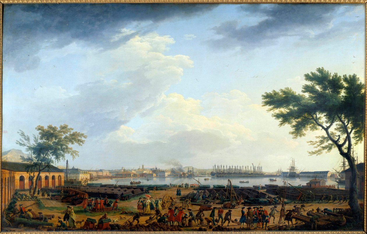 منظر لميناء طولون وأرسنال لوحة رسمها جوزيف فيرنيت (1714-1789) من القرن الثامن عشر. باريس ، متحف البحرية بواسطة كلود جوزيف فيرنيه