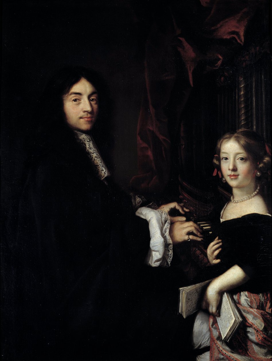 Portrait of the organist Charles Couperin (1638-1679) with the daughter of the painter Painting by Claude Lefebvre (1632-1675) 17th century Sun. 1,27x0,96 m بواسطة كلود ليفبفر