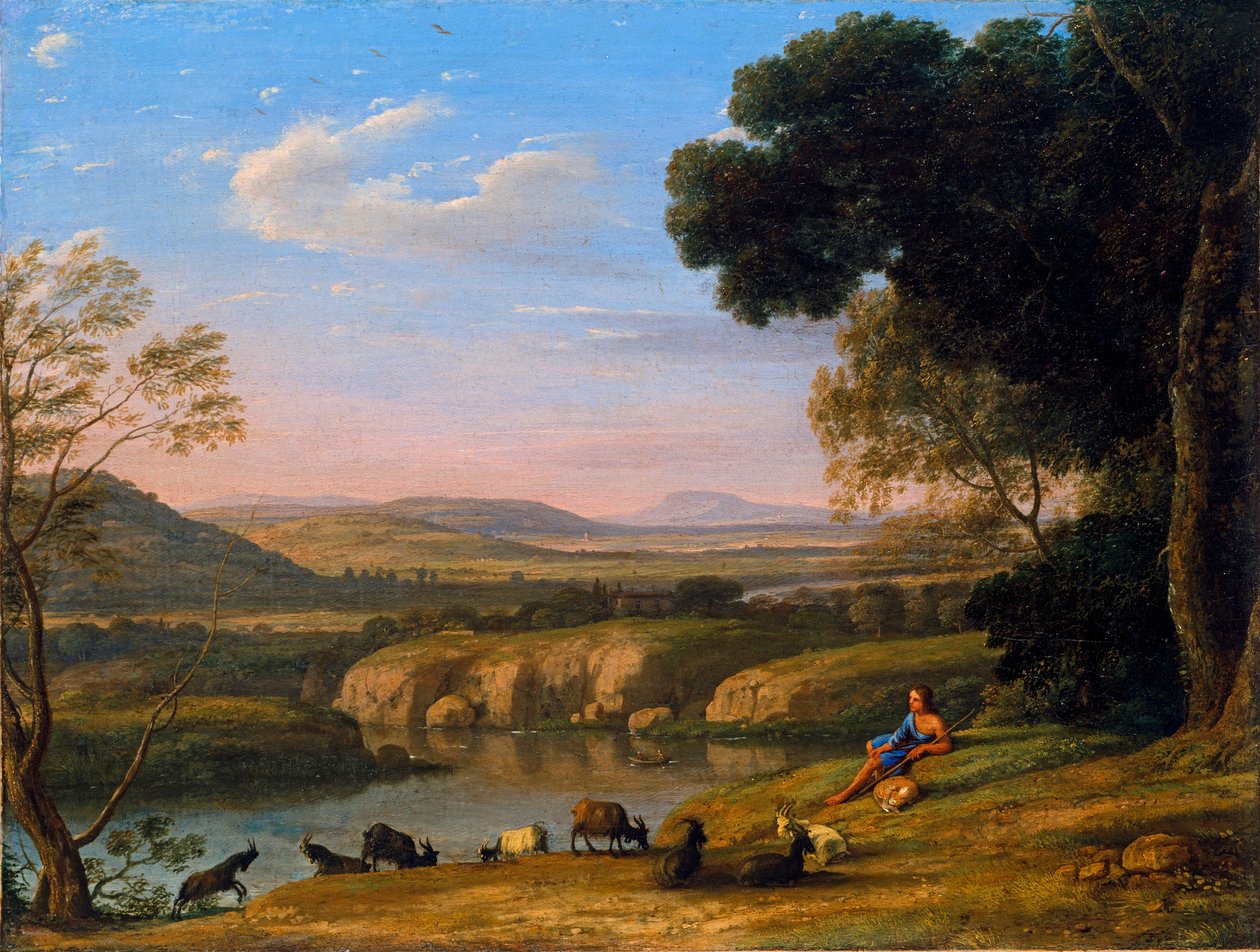 "Paysage au chevrier" (منظر نهر مع Goatherd) لوحة لكلود لورين (1600-1682) حوالي 1645 - زيت على قماش خافت 39.5x53 سم Niedersaechsisches Landesmuseum ، هانوفر بواسطة كلود لورين