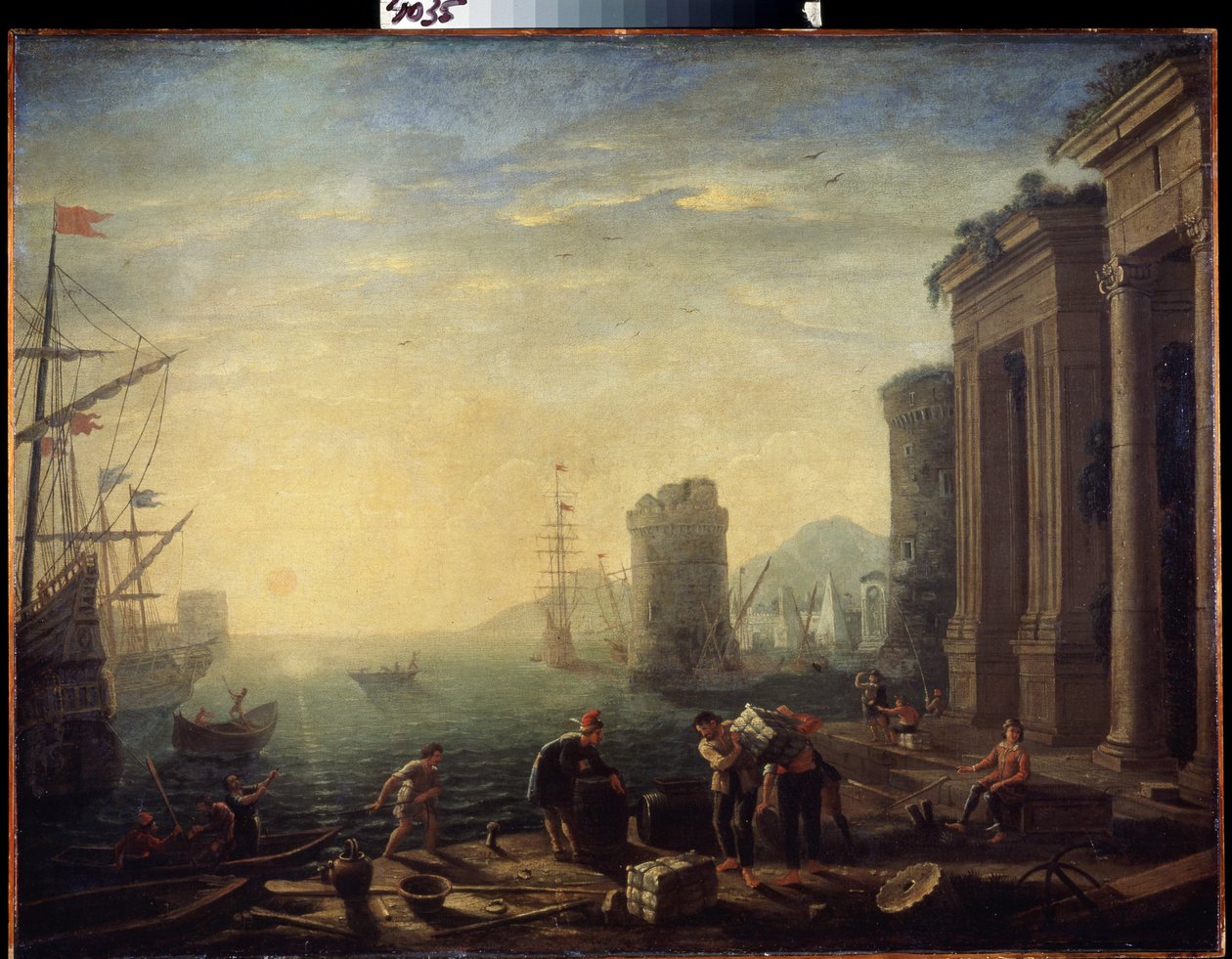 الصباح في الميناء. صباح في المرفأ. لوحة لكلود جيلي ، المعروفة باسم لورين (1600-1682). زيت على قماش بواسطة كلود لورين