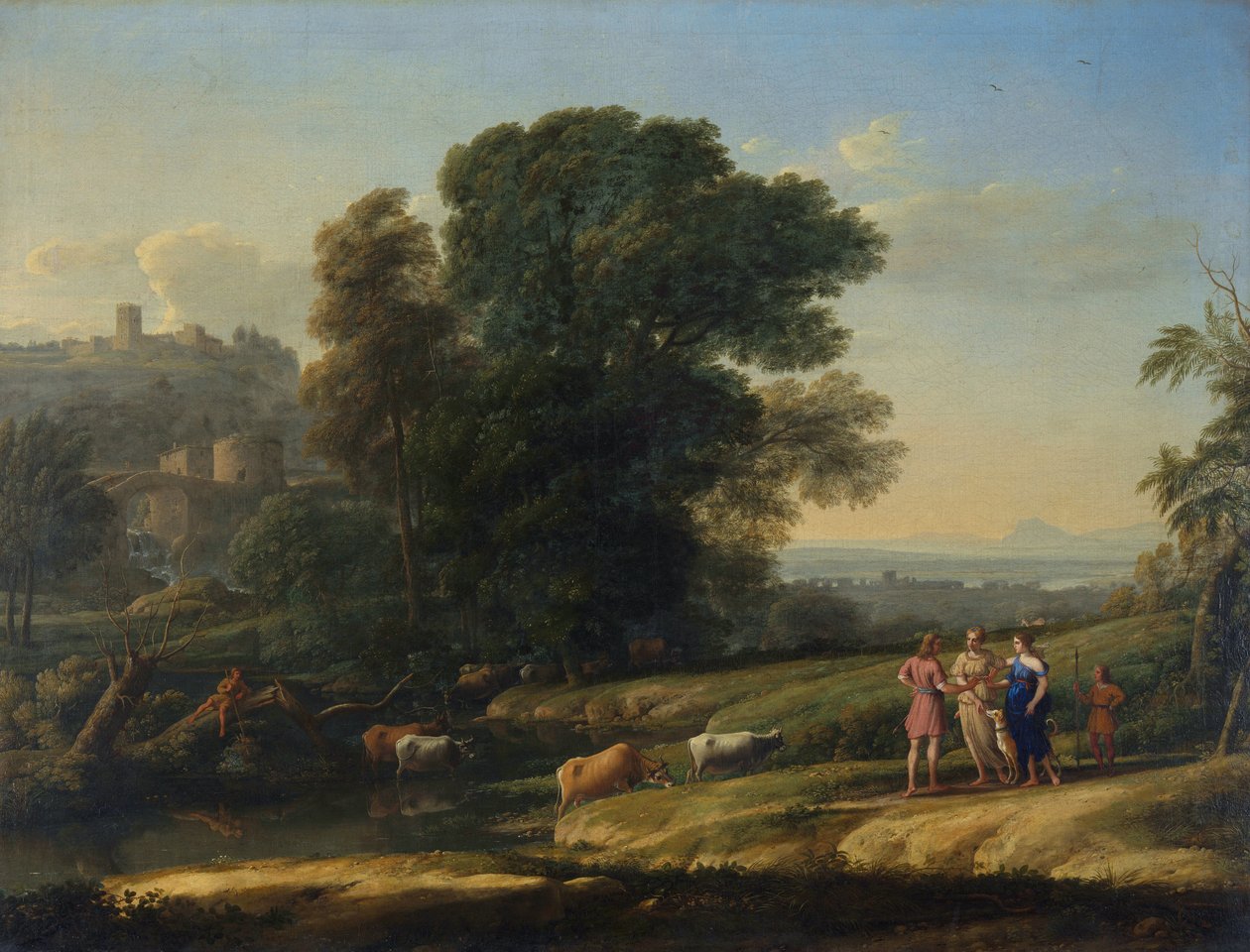 "" Paysage avec Cephale et Procris reunis par Diane "" (منظر طبيعي مع Cephalus و Procris لم شمل ديانا) لوحة لكلود لورين (1600-1682) زيت على قماش 1645 خافت 101.5x133 سم المتحف الوطني ، لندن بواسطة كلود لورين