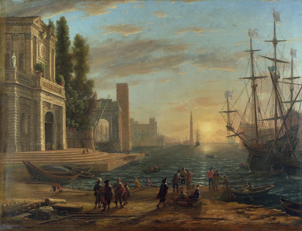 "Port de mer au Soleil couchant" (ميناء بحري) لوحة لكلود لورين (1600-1682) ألوان زيتية على قماش 1644 Dim 103x131 cm National Gallery ، لندن بواسطة كلود لورين