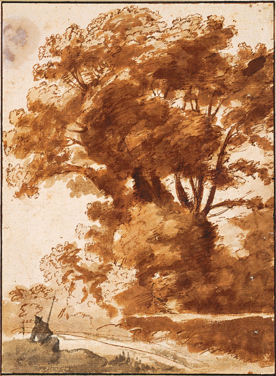 "" مجموعة الأشجار والراعي المستريح "(مجموعة الأشجار والراعي المستريح) رسم لكلود لورين (1600-1682) حوالي 1630 الحجم 28.3 × 20.7 سم ألبرتينا ، فيين بواسطة كلود لورين