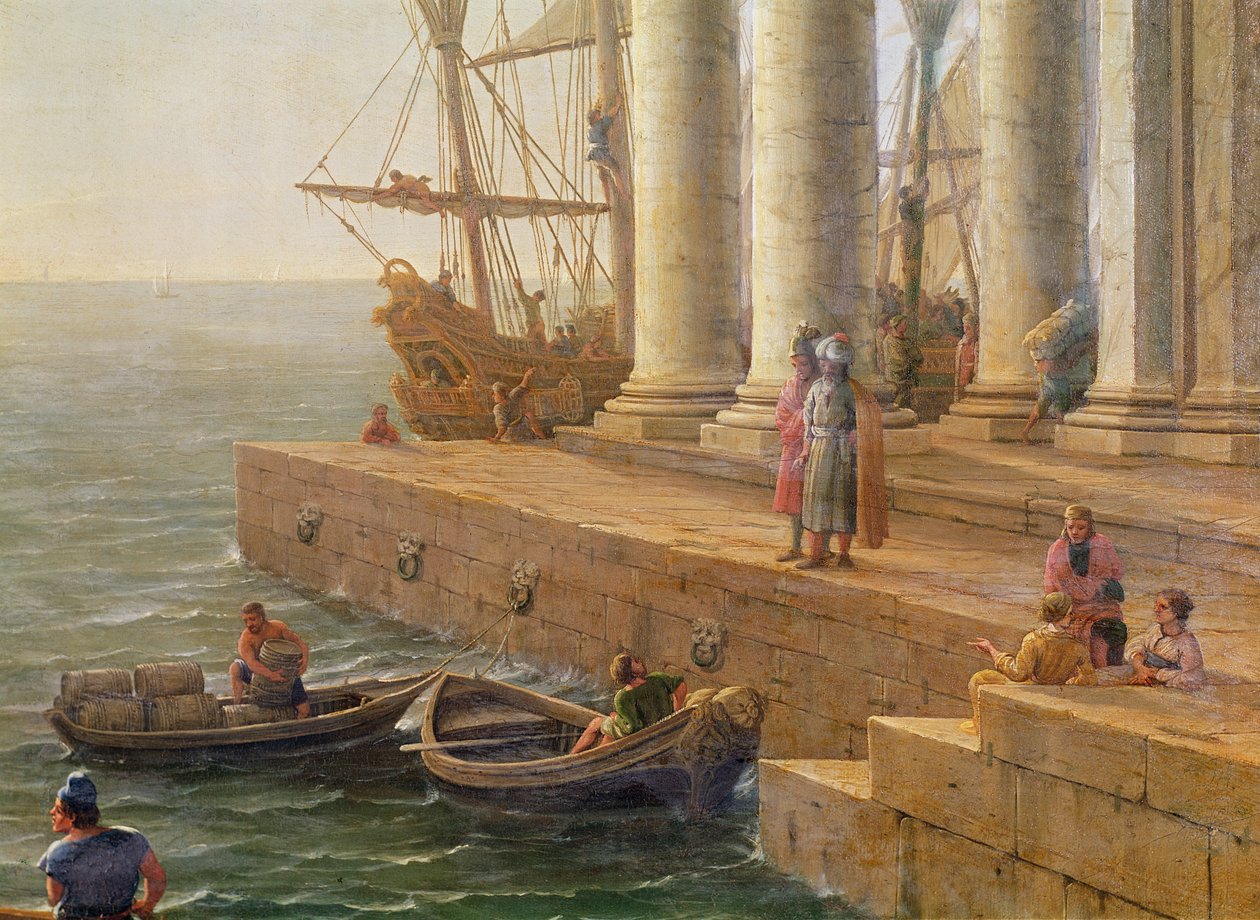 مشهد الميناء ، تفاصيل من "رحيل يوليسيس من أرض فياتشي" ، 1646 بواسطة كلود لورين