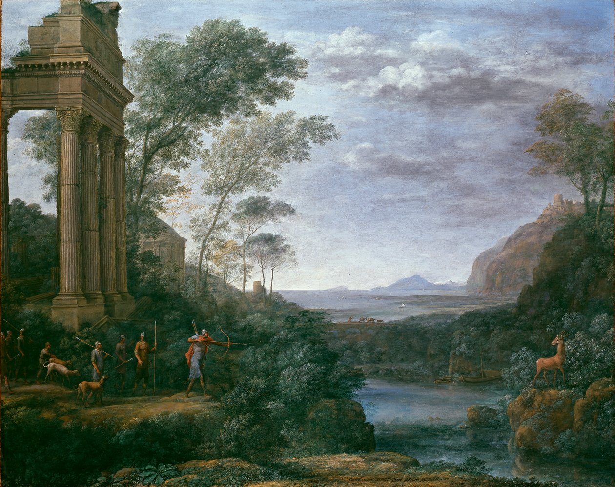منظر طبيعي مع أسكانيوس يصور أيل سيلفيا ، 1681-1682 بواسطة كلود لورين