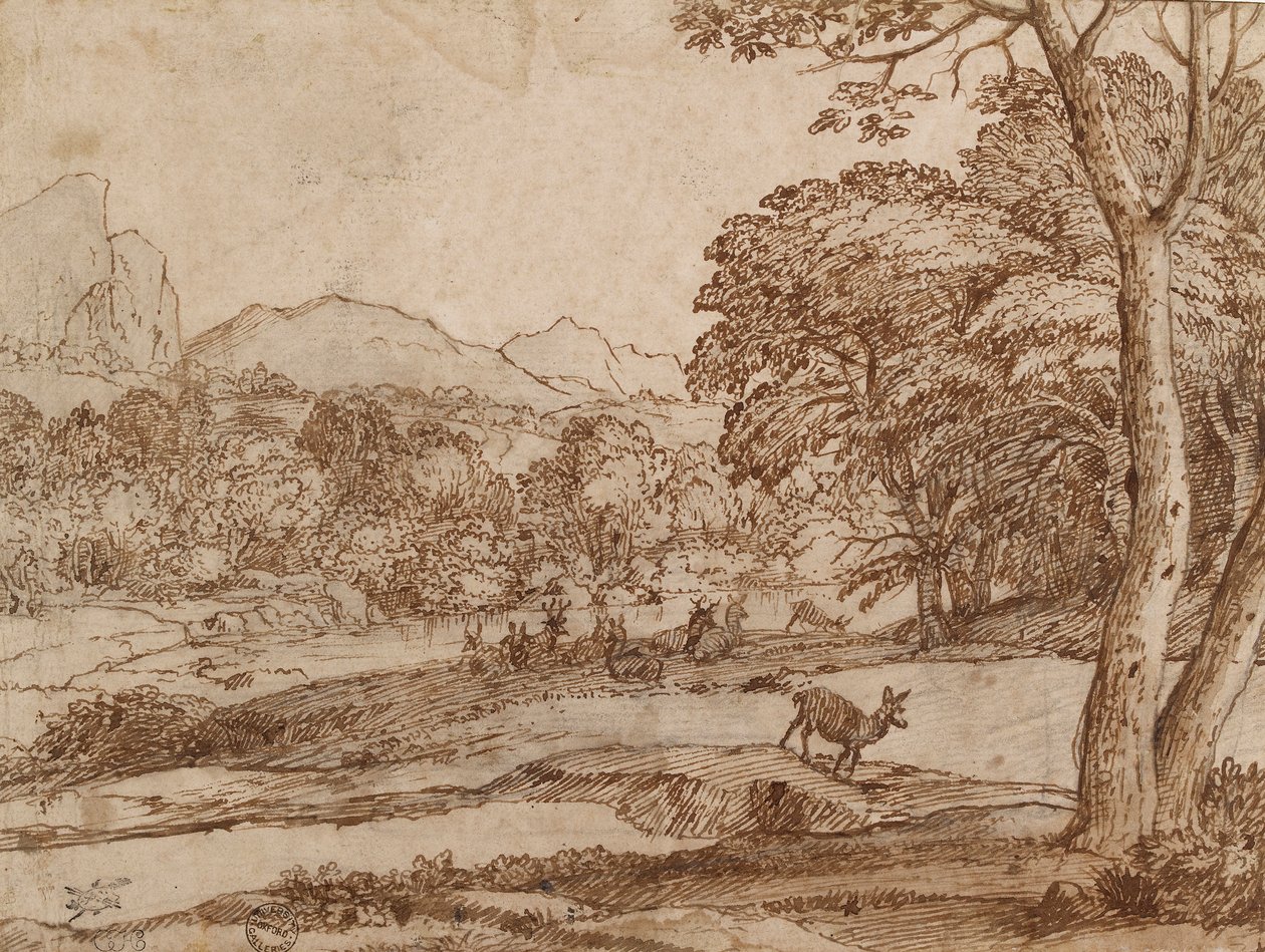 منظر طبيعي بقطيع من الغزلان ، 1666 بواسطة كلود لورين