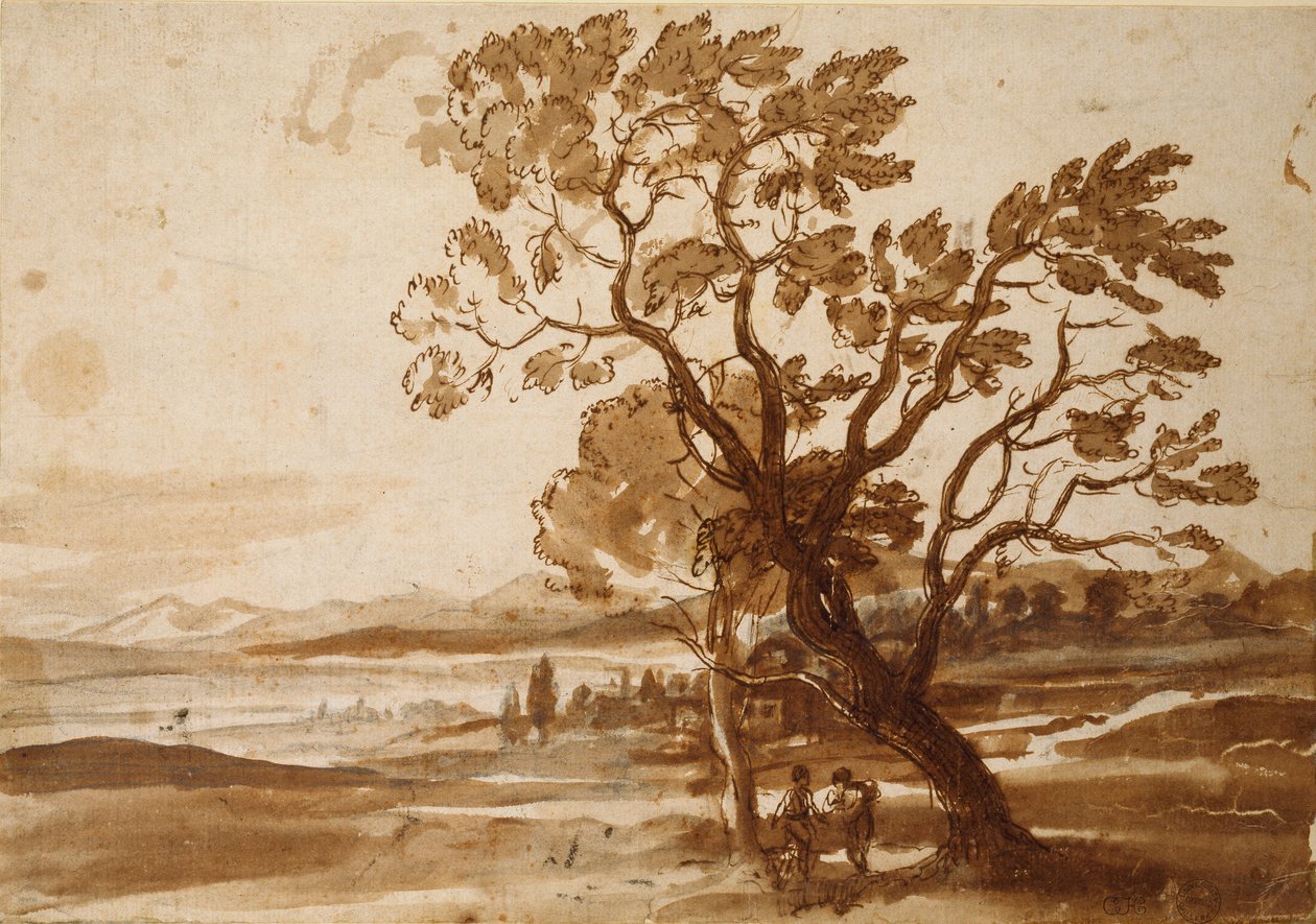 منظر طبيعي به شجرتان ، c1638 بواسطة كلود لورين