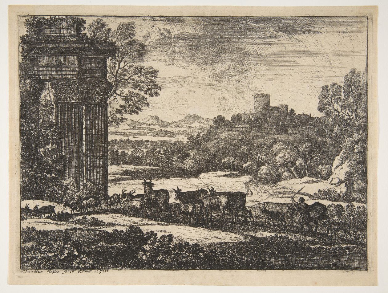 القطيع العائد في الطقس العاصف ، كاليفورنيا. 1650-51. بواسطة كلود لورين