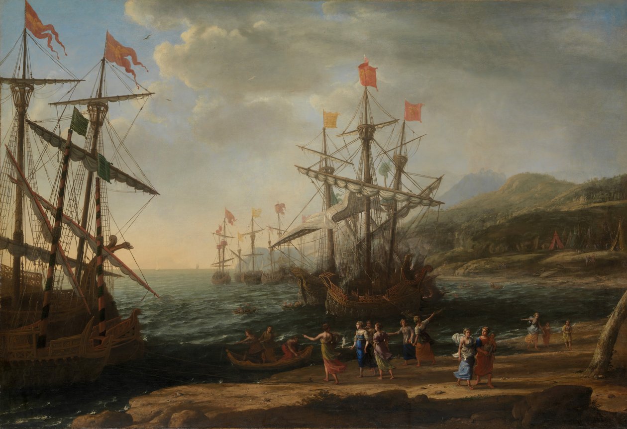 نساء طروادة يشعلون النار في أسطولهم ، كاليفورنيا. 1643. بواسطة كلود لورين