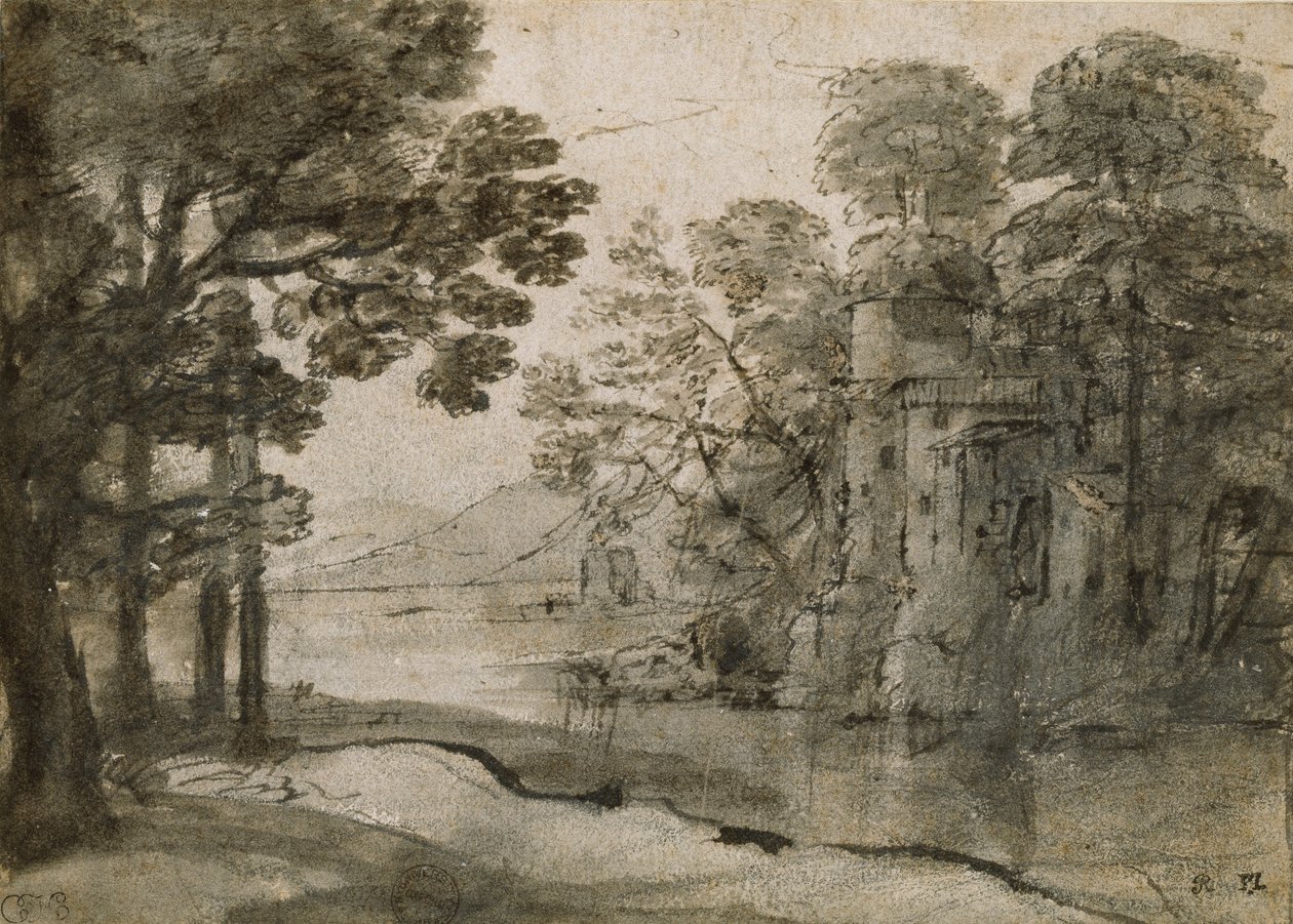 طاحونة مائية بين الأشجار ، 1635-1638 بواسطة كلود لورين
