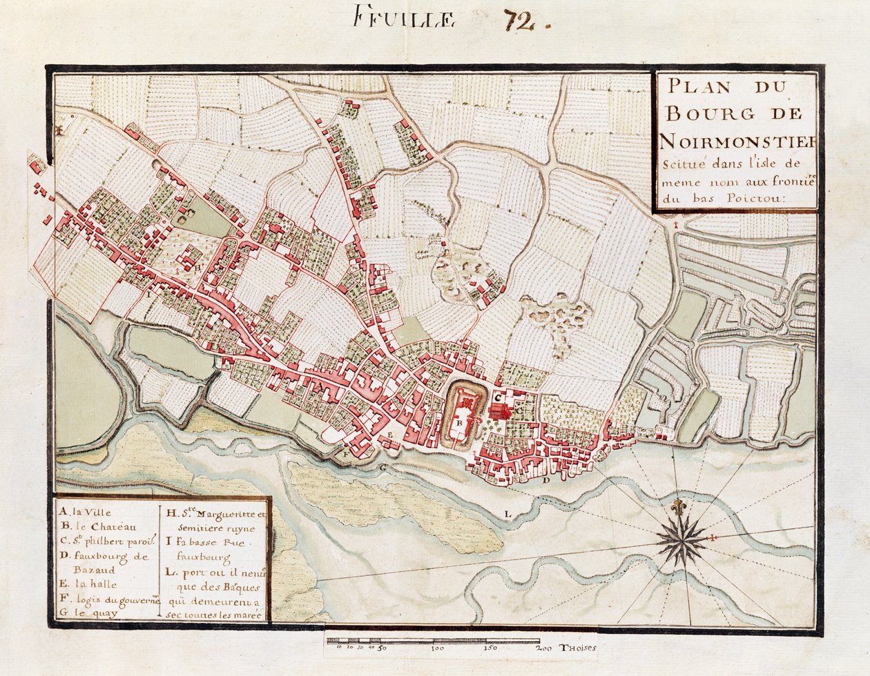 Atlas 131 H. Fol 72 Plan of Noirmoutier-en-l&39;Ile، c.1700 (قلم وحبر ومرحاض على ورق) بواسطة كلود ماسي