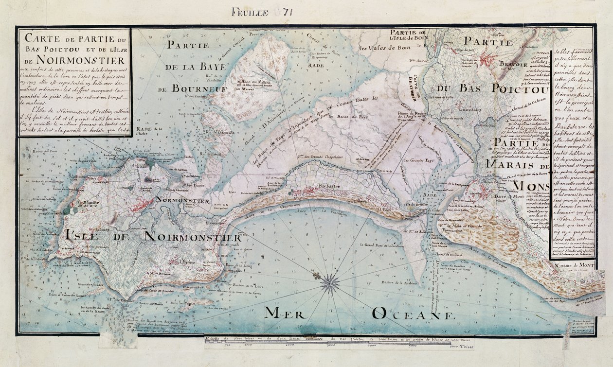 Atlas 131 H.fol 71 خريطة لجزء من Bas-Poitou و Ile de Noirmoutier ، 1703 (قلم وحبر ومرحاض على ورق) بواسطة كلود ماسي