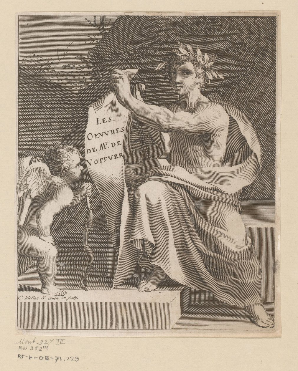 Apollo en een amor أعمال السيد de Voiture (العنوان على الكائن) Titelpagina voor: Vincent de Voiture ، The Works of Vincent de Voiture ، 1650 بواسطة كلود ميلان