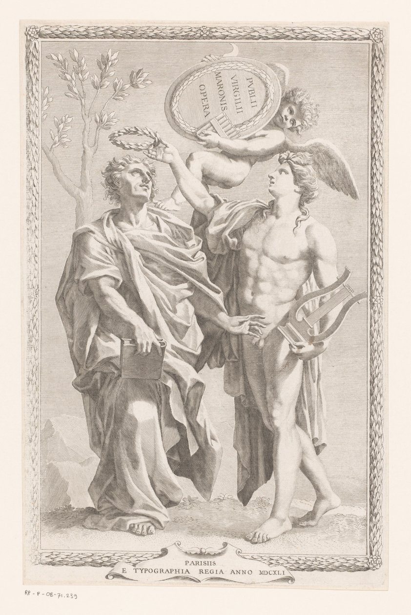تيجان أبولو Publius Vergilius Maro Titelpagina voor: Publius Virgilius Maro، Publius Virgilius Maronis Opera، 1641 بواسطة كلود ميلان