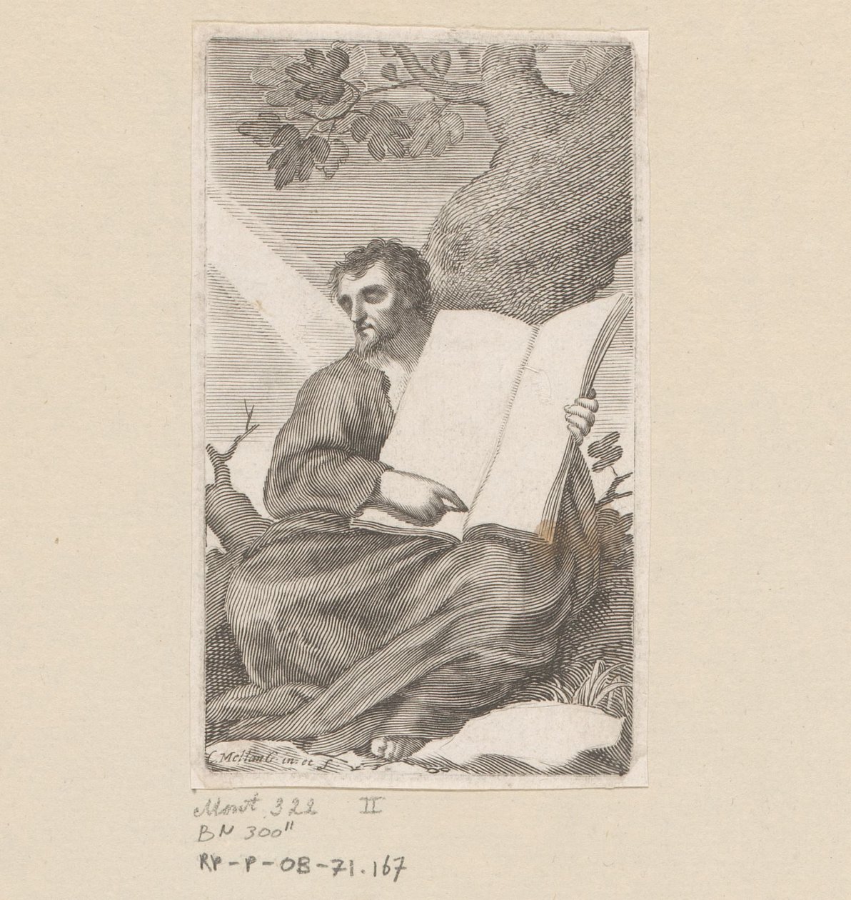 القديس أغسطينوس جالس عند سفح شجرة صفحة العنوان لـ: Les Confessions de Saint Augustin ، 1639 بواسطة كلود ميلان