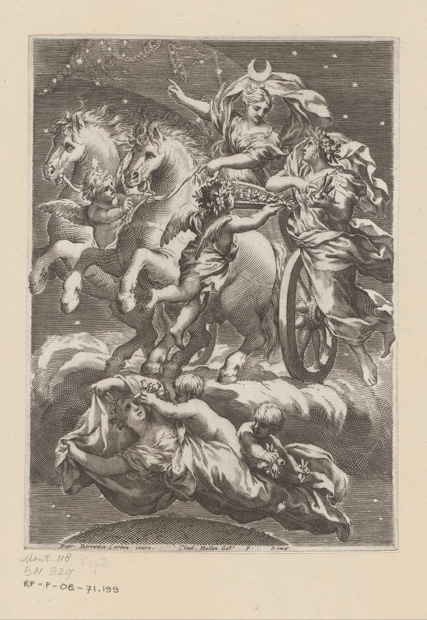 تجسيد القمر على عربتها صفحة العنوان لـ: Giovanni Battista Ferrari، De Florum Cultura libri IV، 1633 بواسطة كلود ميلان