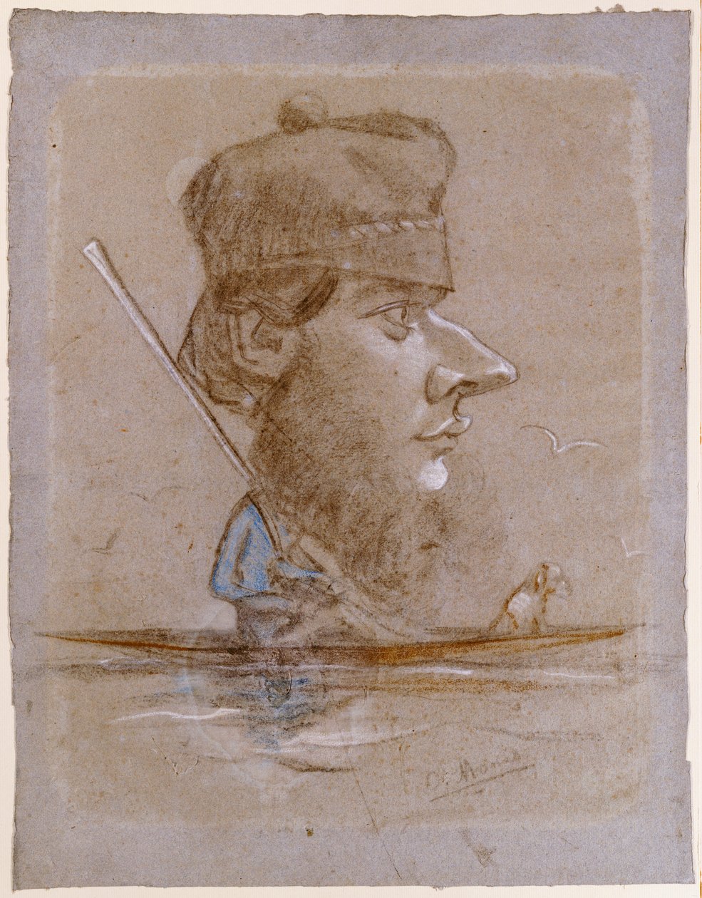 صياد وكلبه على متن قارب ، c.1858-59 بواسطة كلود مونيه