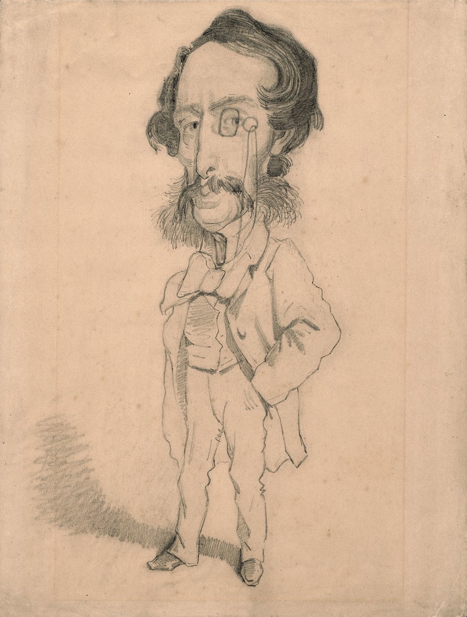 رسم كاريكاتوري لماريو أوتشارد ، حوالي عام 1858 (جرافيت مع لمسات من المحو والتقطيع على ورق منسوج تان) بواسطة كلود مونيه