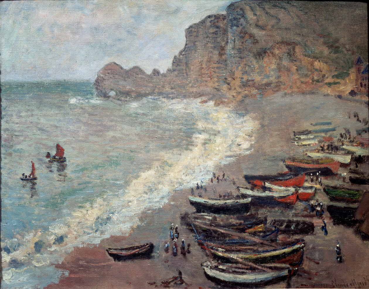 Etretat والشاطئ و Porte d'Amont بواسطة كلود مونيه