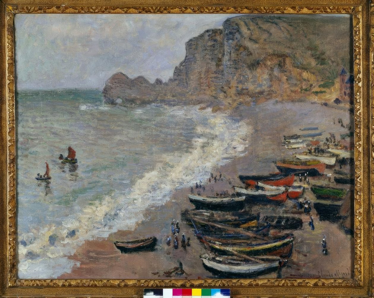 Etretat: الشاطئ و Porte d&39;Amont بواسطة كلود مونيه