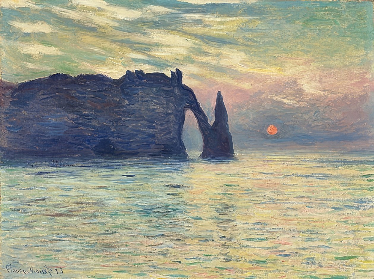 الصخور ، Étretat ، غروب الشمس. 1882-83 بواسطة كلود مونيه