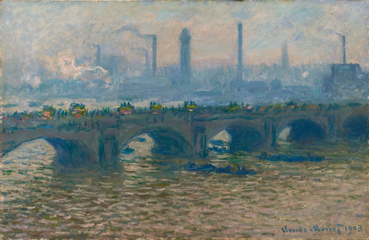 Le Pont de Waterloo ، جسر غريس واترلو المؤقت ، طقس رمادي ، 1903. بواسطة كلود مونيه
