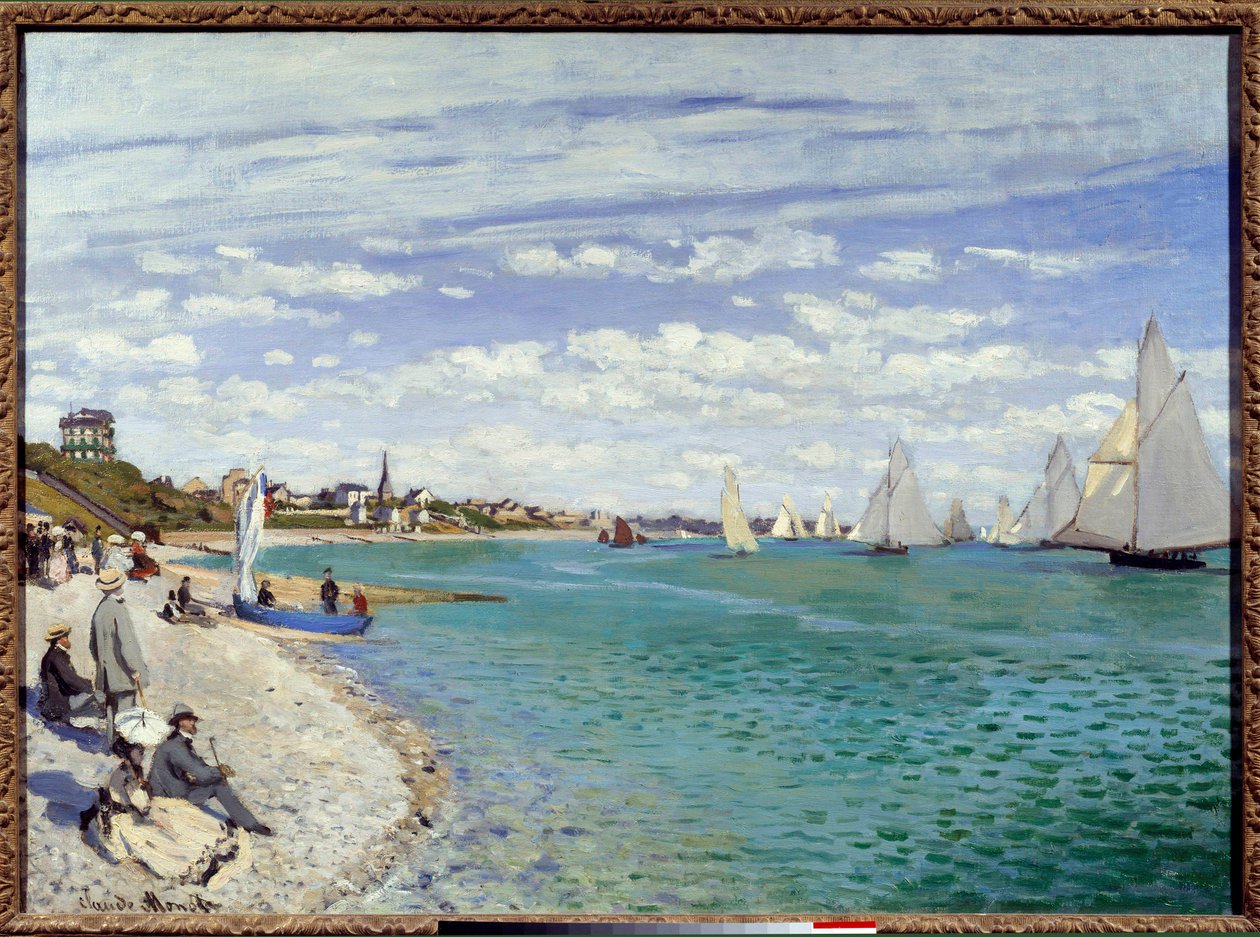 Regates a Sainte Address شاطئ Sainte-Adresse في نهر السين البحري. لوحة لكلود مونيه (1840-1926) 1867 صن. 0.99x0.72 م نيويورك ، متحف متروبوليتان بواسطة كلود مونيه