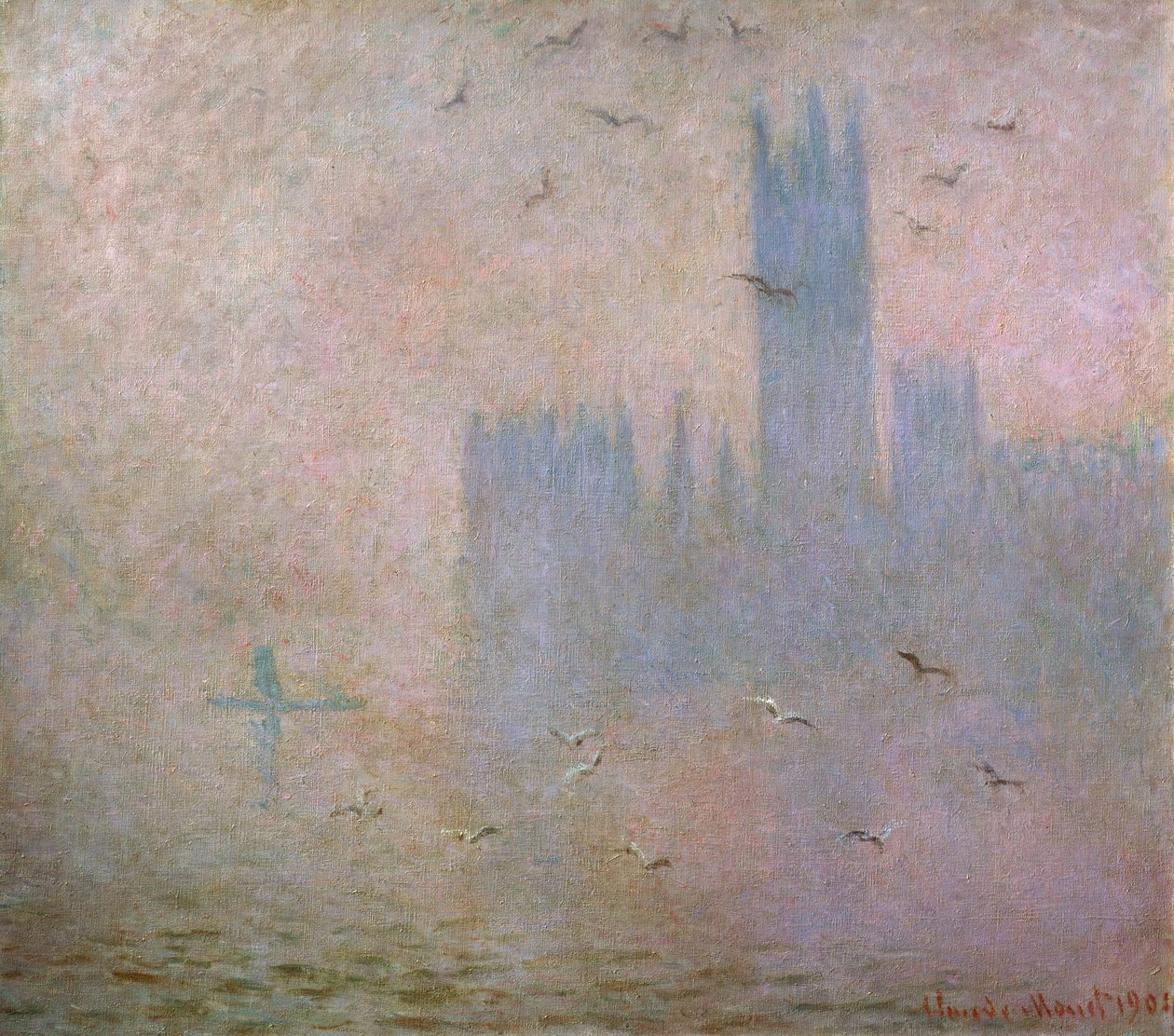 طيور النورس. نهر التايمز في لندن. مجلسي البرلمان ، 1903-1904 بواسطة كلود مونيه