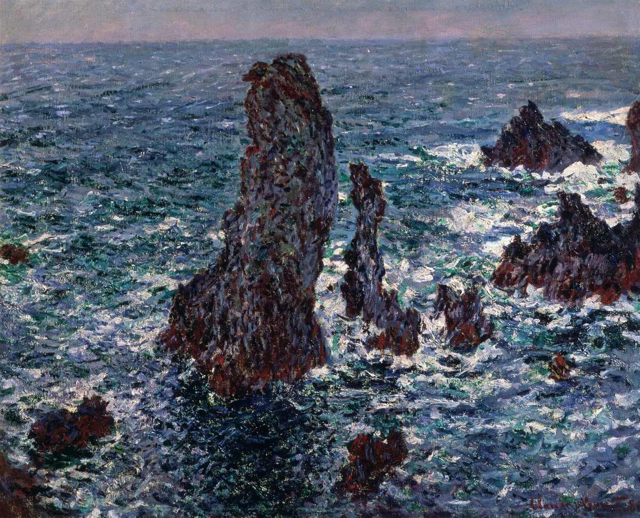 The Rocks in Belle-Ile Pyramides de Port-Coton، Mer sauvage، 1886. بواسطة كلود مونيه