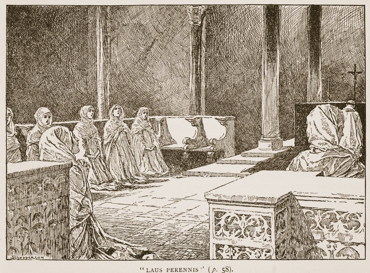 Laus Perennis ، رسم توضيحي من "كنيسة إنجلترا: تاريخ للشعب" بقلم HDM Spence-Jones ، حانة. ج .1910 (صورة بني داكن) بواسطة كلود شيبرسون
