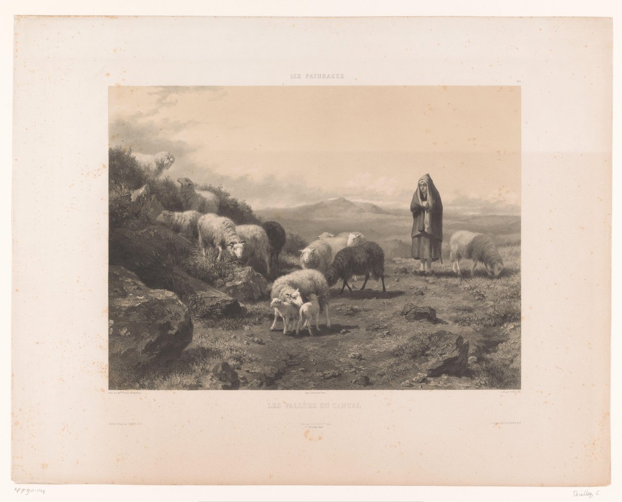راعية مع الغنم في سهل كانتال Les Vallées du Cantal (العنوان على الكائن) المراعي (عنوان المسلسل) لي باتورات (عنوان المسلسل على الكائن) بواسطة كلود ثيللي