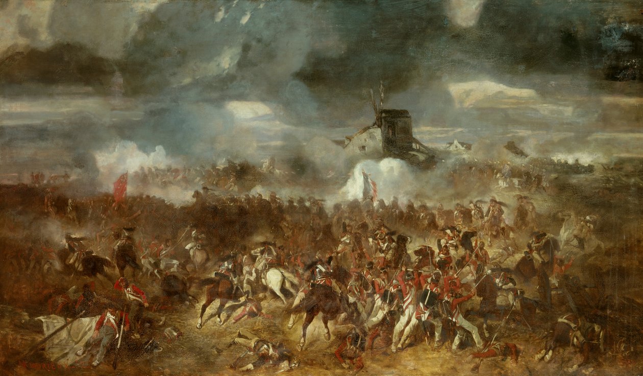 الحرب النابليونية: "" منظر لمعركة واترلو في 18/06/1815 "لوحة رسمها كليمنت أوغست أندريو (1829-1880) 1852 صن. 1،1x1،93 م. بواسطة كليمنت أوغست أندريو