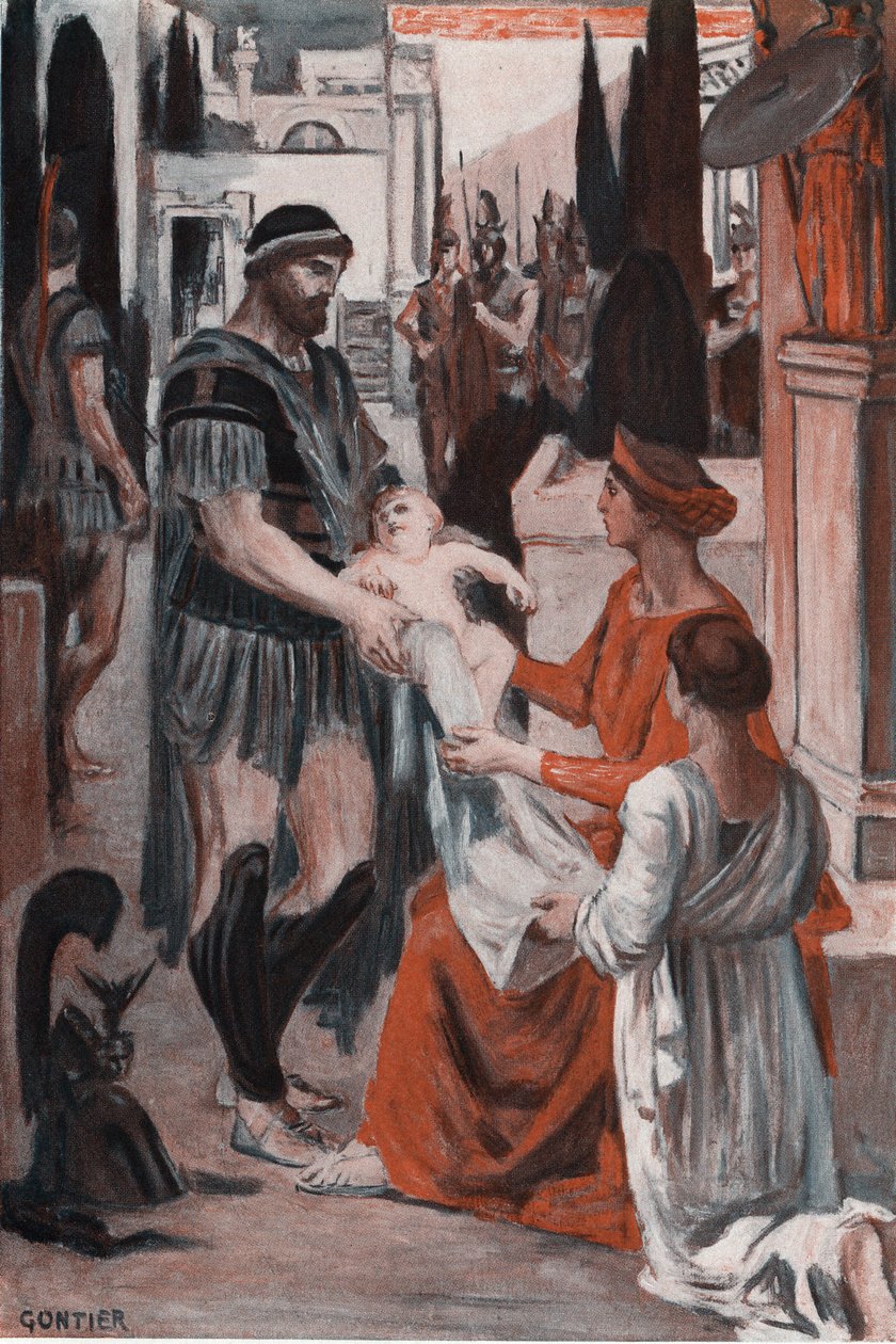 وداع هيكتور وأندروماكي. رسم إيضاحي لكليمان غونتييه (1876-1918) لـ "الإلياذة" لهومير (أوميرو). باريس ، هنري لورينز بواسطة كليمنت جونتييه