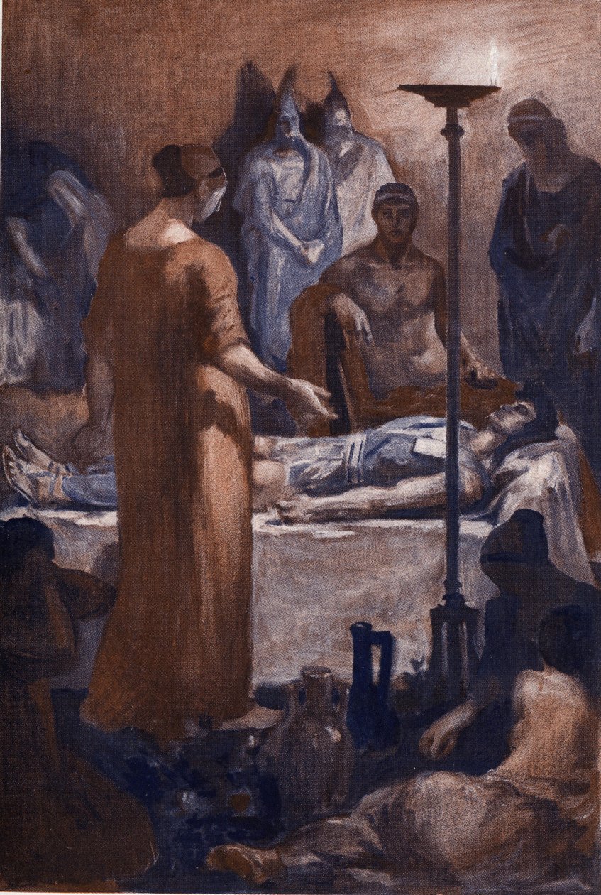 شكوى بريسيس (على مرأى من جروح باتروكليس). رسم إيضاحي لكليمان غونتييه (1876-1918) لـ "الإلياذة" لهومير (أوميرو). باريس ، هنري لورينز بواسطة كليمنت جونتييه