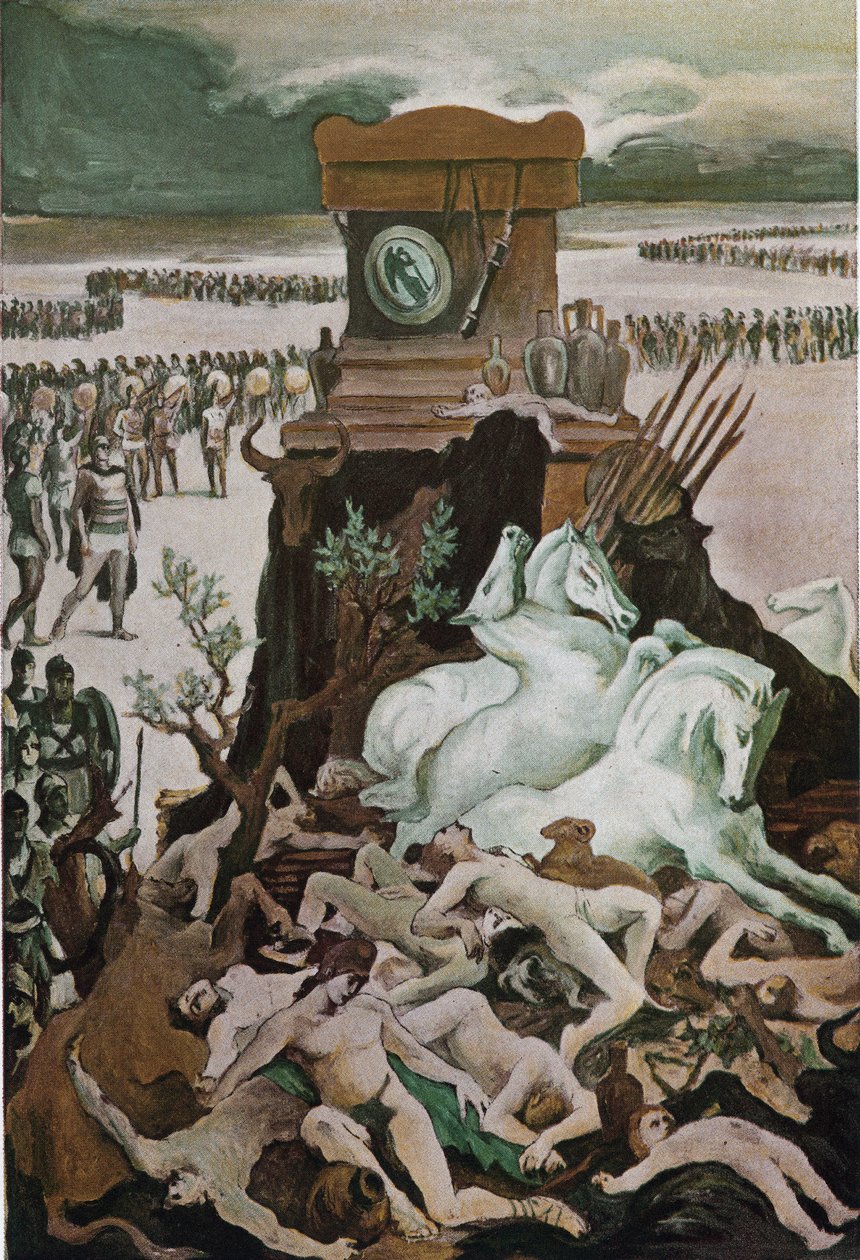 جنازة باتروكليس. رسم إيضاحي لكليمان غونتييه (1876-1918) لـ "الإلياذة" لهومير (أوميرو). باريس ، هنري لورينز بواسطة كليمنت جونتييه