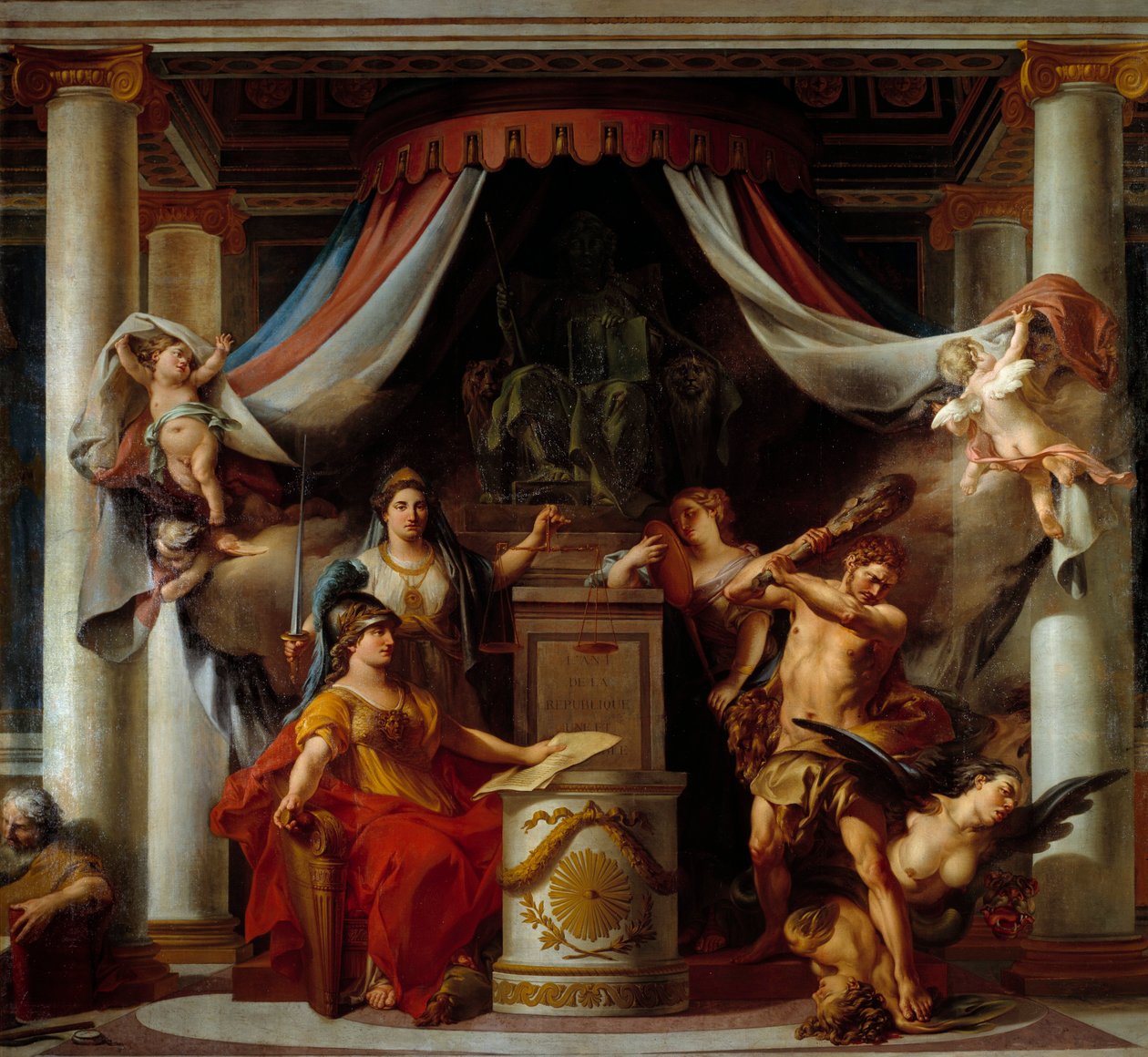 رمزية الثورة: في الوسط يد مينيرف هرقل المرسوم الذي يلغي رذائل نظام Ancien رسم كليمنت بيل (1722-1806) 1794 صن. 3،56x3،86 م بواسطة كليمنت لويس ماري آن بيل
