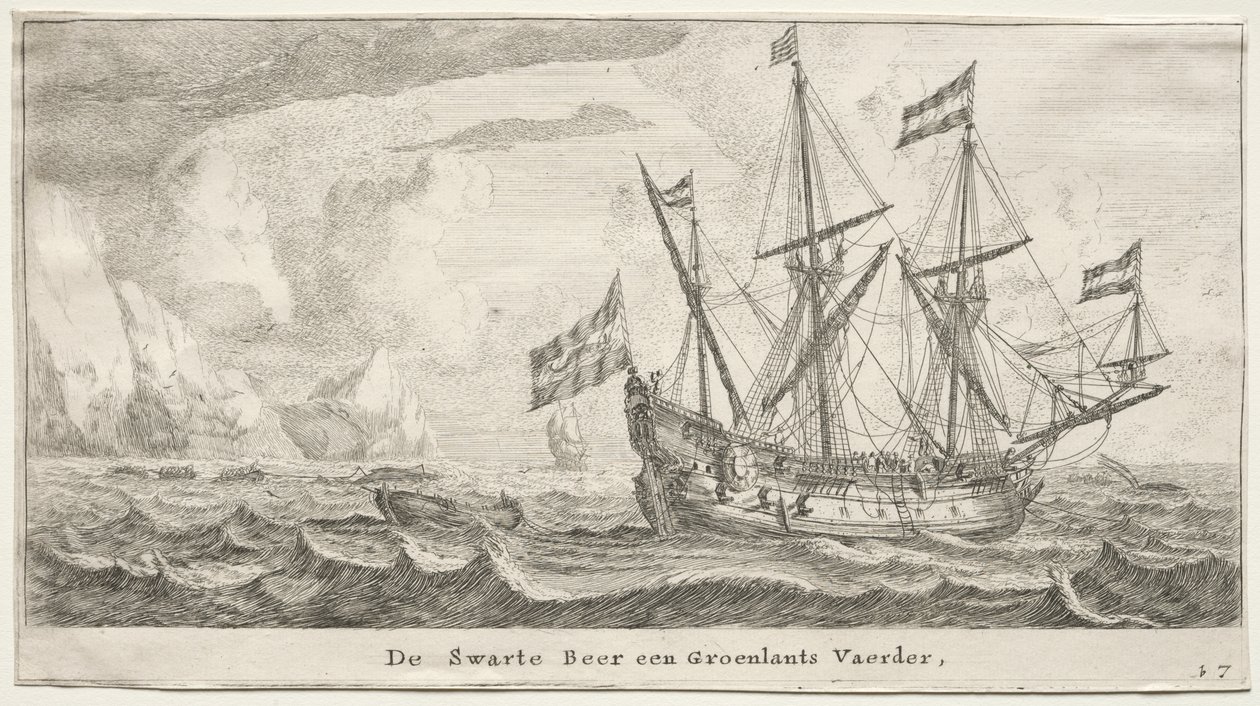 سفن ومناظر مختلفة لأمستردام (Verscheÿde Ships and Gesichten van Amstelredam) ، الجزء الثاني: الدب الأسود ، صائد الحيتان في جرينلاند بواسطة كليمنت دي جونغهي