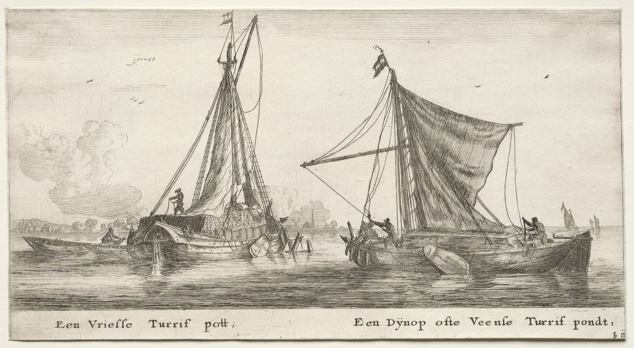 سفن ومناظر مختلفة لأمستردام (Verscheÿde Ships and Gesichten van Amstelredam) ، الجزء الثاني: A Frisian Peat Barge. Dÿnop ، بالقرب من Veensche Peat Pond بواسطة كليمنت دي جونغهي