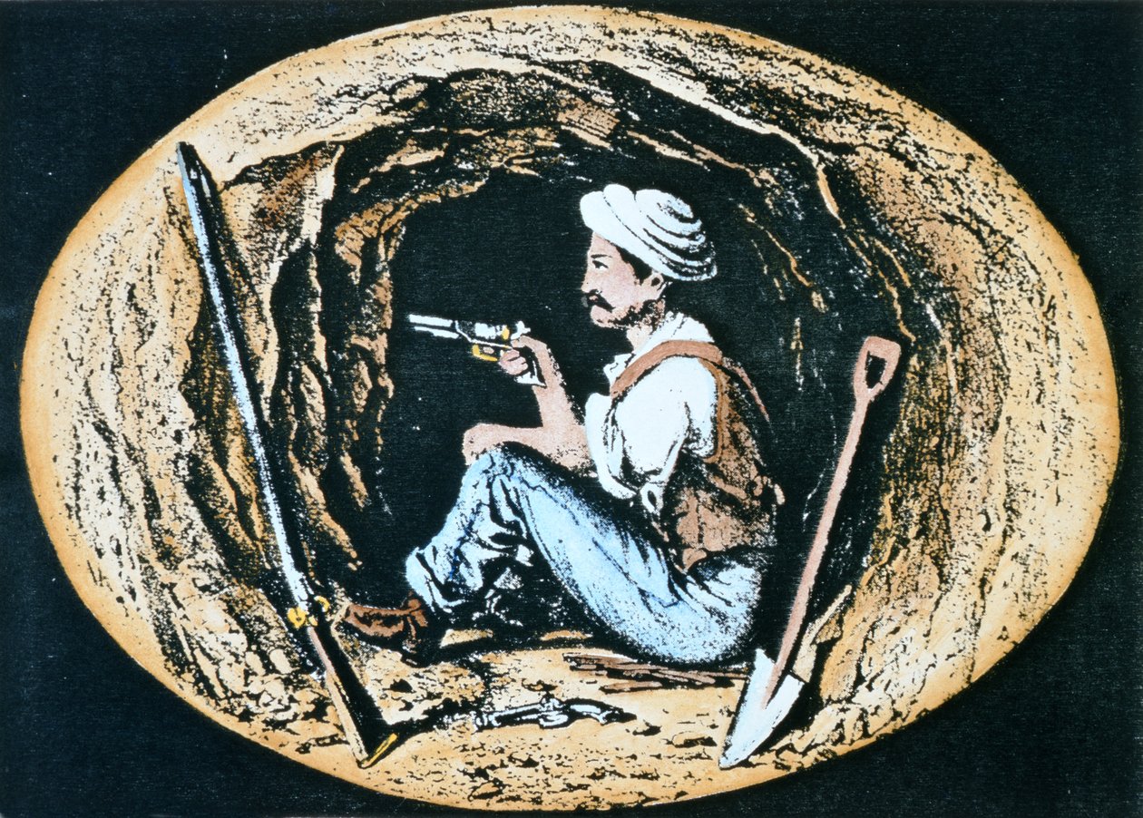 British sapper armed with Colt Revolver waits in mine for enemy counter-sapper to break through بواسطة كليفورد هنري ميشام